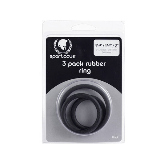 Spartacus Rubber Cock Ring Set - Black Pack of 3