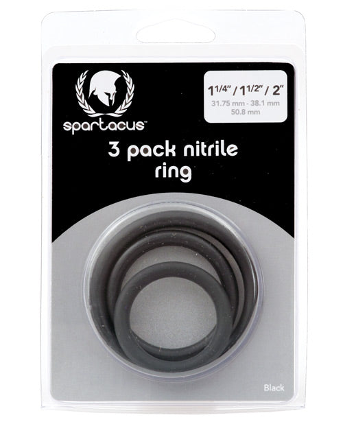 Spartacus Nitrile Cock  Ring Set - Black Pack of 3