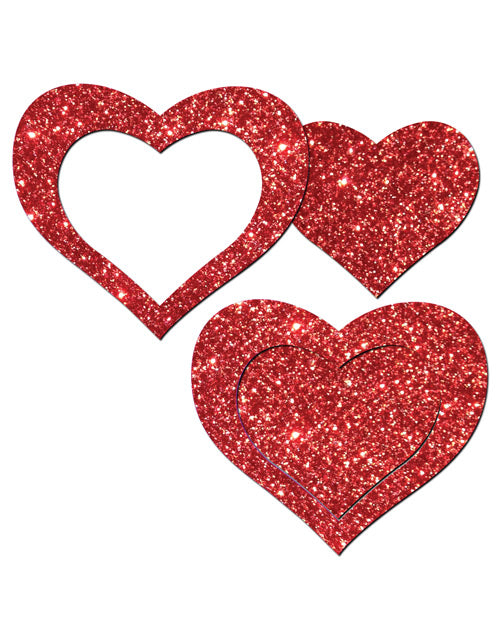 Pastease Premium Glitter Peek a Boob Hearts - Red O/S