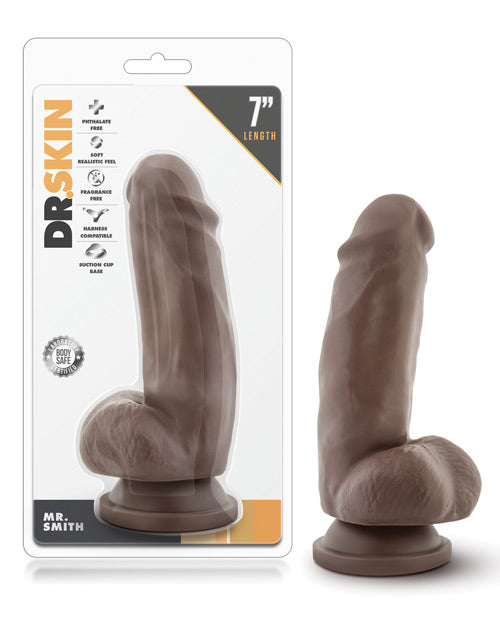 Blush Dr. Skin Mr. Smith 7&quot; Dildo w/Suction Cup - Chocolate