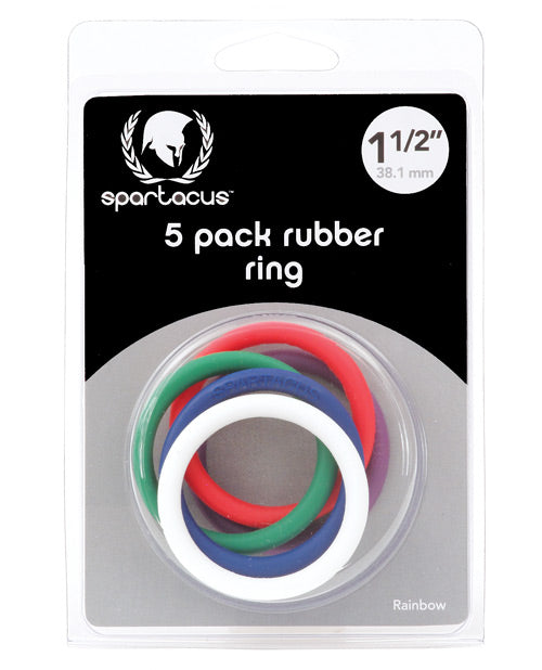 Spartacus 1.5&quot; Rubber Cock Ring Set - Rainbow Pack of 5