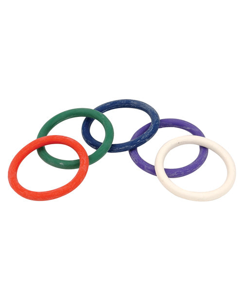 Spartacus 1.5&quot; Rubber Cock Ring Set - Rainbow Pack of 5