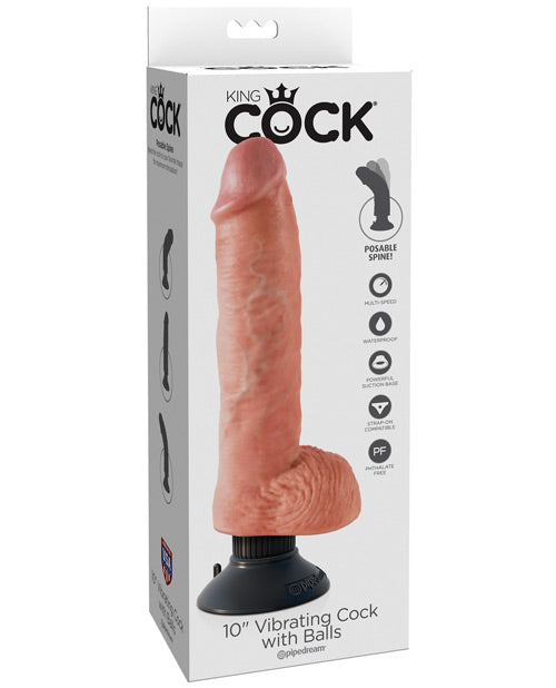 King Cock 10&quot; Vibrating Cock w/Balls - Flesh