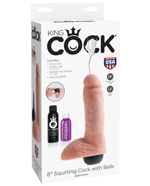 King Cock 8&quot; Squirting Cock w/Balls - Flesh