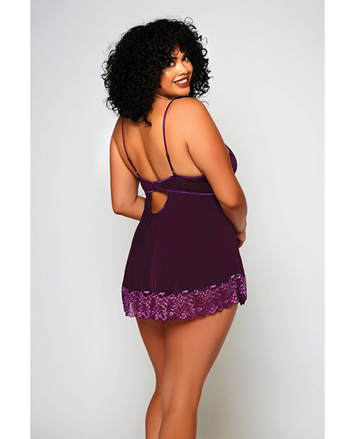 Cross Dye Lace &amp; Microfiber Babydoll &amp; G-String Purple 1X - Seductions Secret