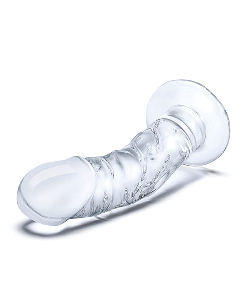 Glas 7&quot; Realistic Curved Glass Dildo w/Veins - Clear