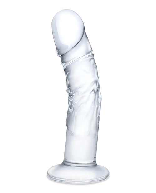 Glas 7&quot; Realistic Curved Glass Dildo w/Veins - Clear