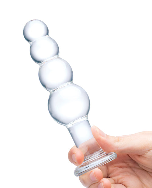 Glas 7.25&quot; Glass Beaded Butt Plug - Clear