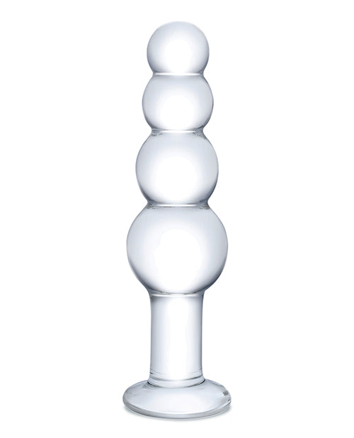 Glas 7.25&quot; Glass Beaded Butt Plug - Clear