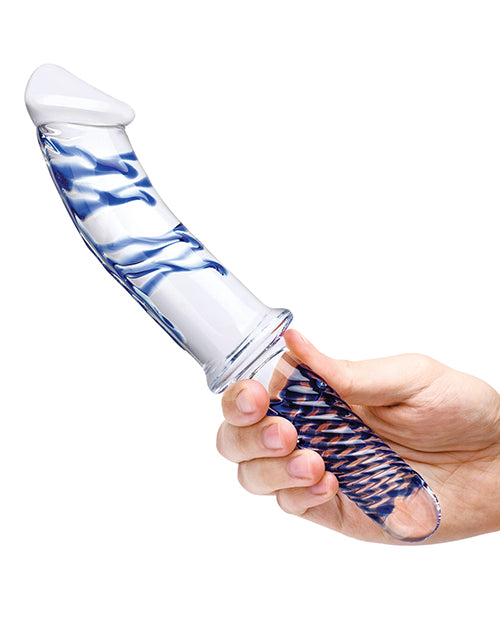 Glas 11&quot; Realistic Double Ended Glass Dildo w/Handle - Blue