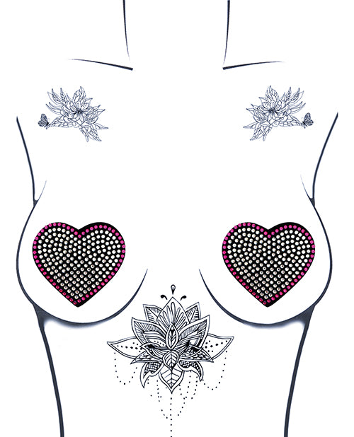 Neva Nude Burlesque Heart N&#039; Soul Crystal Heart Pasties - Pink/Clear O/S