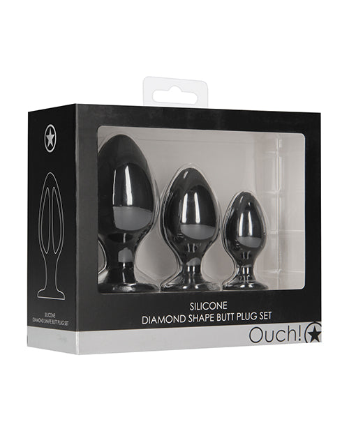 Shots Ouch Diamond Shape Butt Plug Set - Black