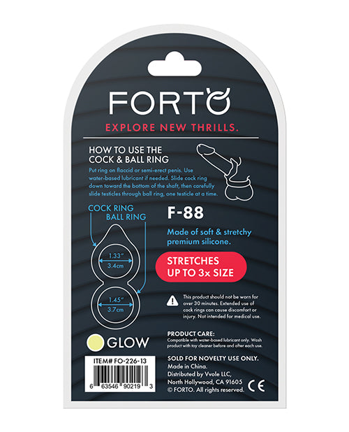 Forto F-88 Double Ring Liquid Silicone Cock Ring - Glow in the Dark