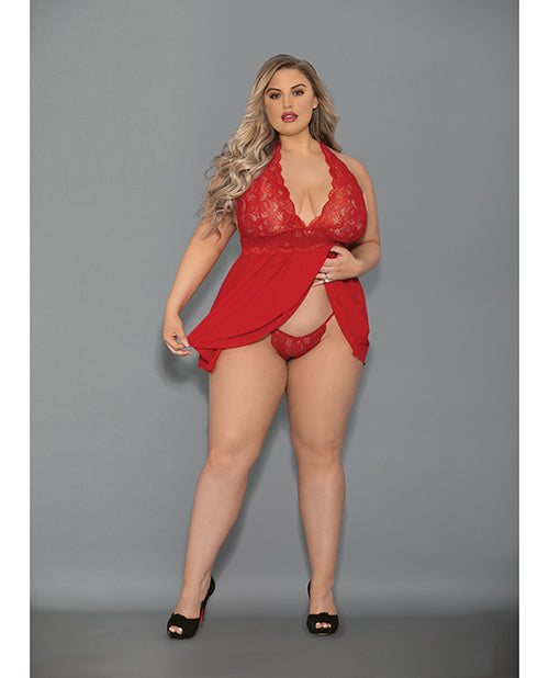 Euphoria Shorty Babydoll &amp; Open Panty Red QN - Seductions Secret