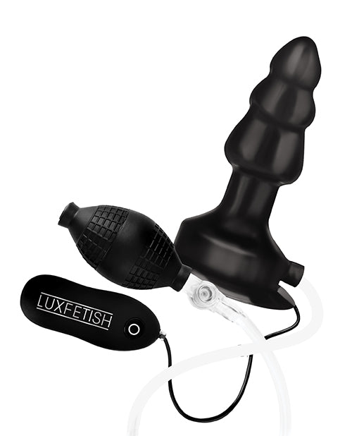 Lux Fetish 4&quot; Inflatable Vibrating Butt Plug w/Suction Base - Black