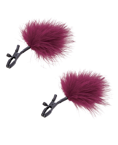 Sex &amp; Mischief Enchanted Feather Nipple Clamps - Burgundy