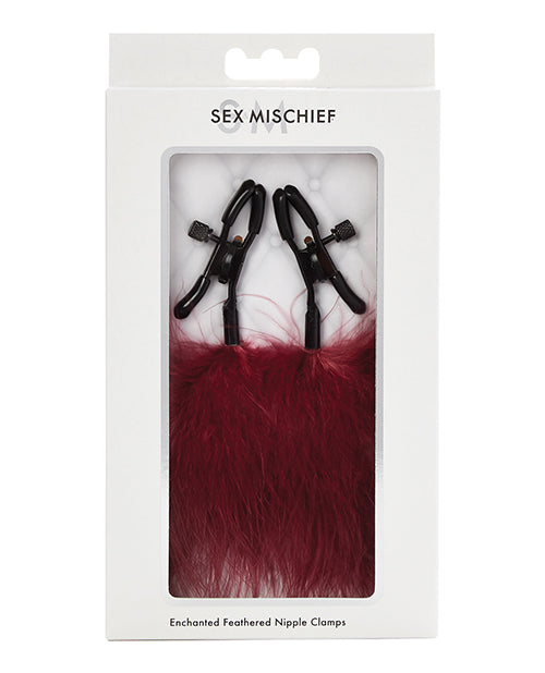 Sex &amp; Mischief Enchanted Feather Nipple Clamps - Burgundy