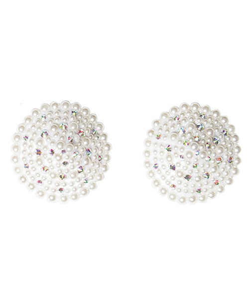 Pearl &amp; Rhinestones Round Reusable Pasties - White O/S