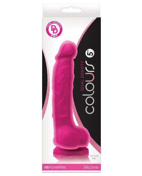 Colours Dual Density 5&quot; Dong w/Balls &amp; Suction Cup - Pink