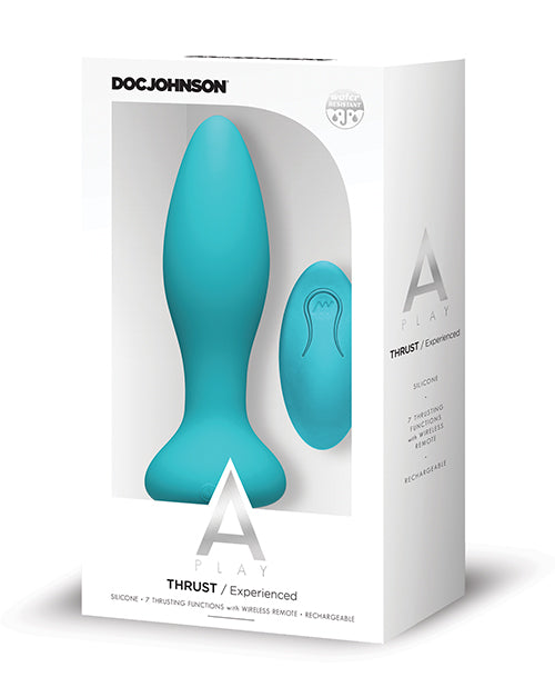 A Play Thrust Experienced Rechargeable Silicone Anal Plug w/Remote - Teal