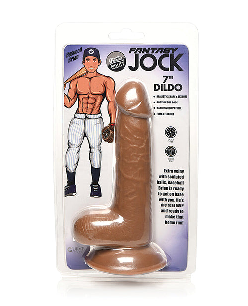 Curve Toys Fantasy Jock Baseball Brian 7&quot; Dildo w/Balls - Tan