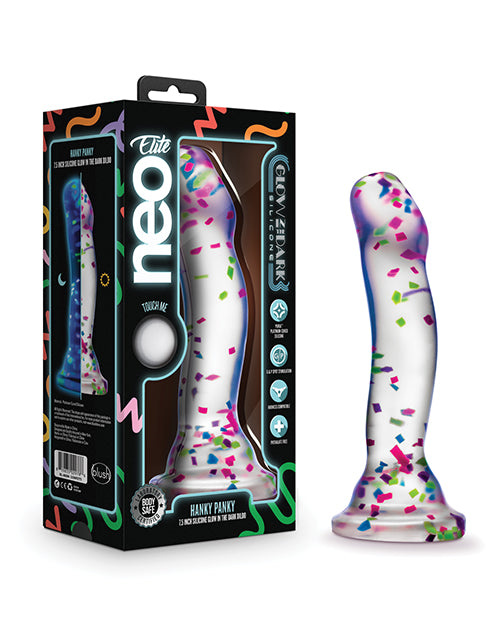 Blush Neo Elite Hanky Panky 7&quot; Confetti Dildo - Glow in the Dark