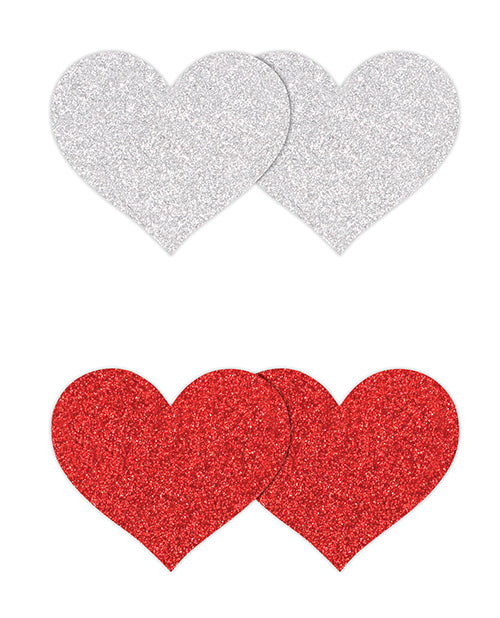 Pretty Pasties Glitter Hearts Red/Silver - 2 Pair