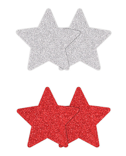 Pretty Pasties Glitter Stars Red/Silver - 2 Pair