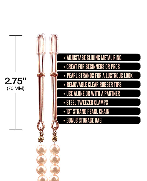 Nixie Pearl Drop Tweezer Nipple Clamps - Rose Gold