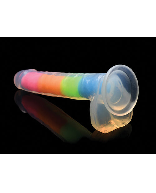 Curve Toys Lollicock 7&quot; Glow In The Dark Silicone Dildo w/Balls - Rainbow