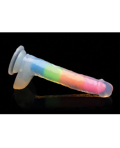 Curve Toys Lollicock 7&quot; Glow In The Dark Silicone Dildo w/Balls - Rainbow