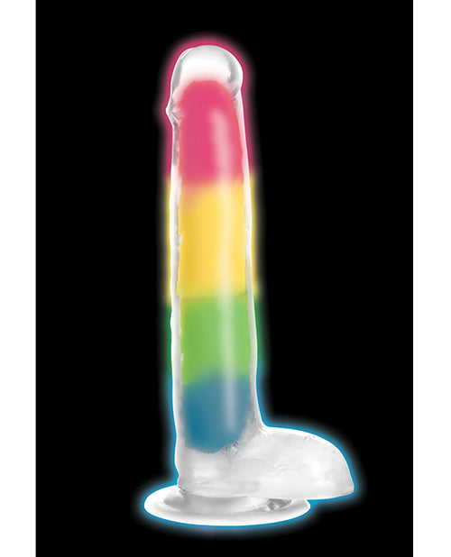 Curve Toys Lollicock 7&quot; Glow In The Dark Silicone Dildo w/Balls - Rainbow