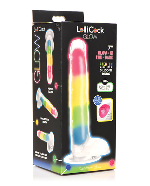 Curve Toys Lollicock 7&quot; Glow In The Dark Silicone Dildo w/Balls - Rainbow