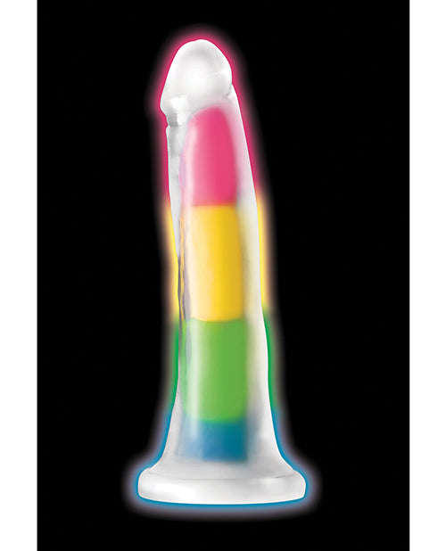 Curve Toys Lollicock 7&quot; Glow In The Dark Silicone Dildo - Rainbow