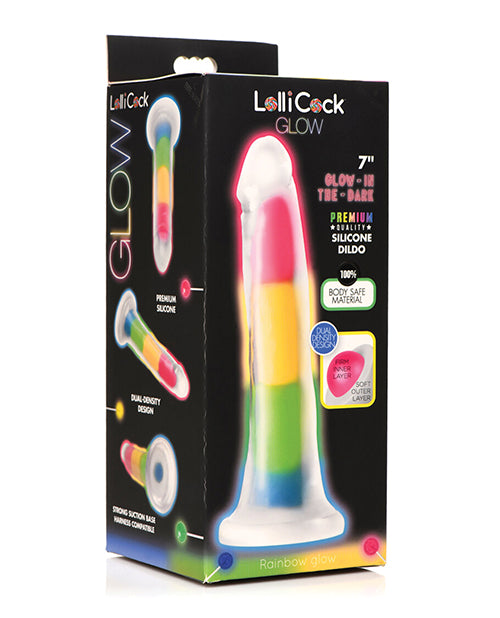 Curve Toys Lollicock 7&quot; Glow In The Dark Silicone Dildo - Rainbow