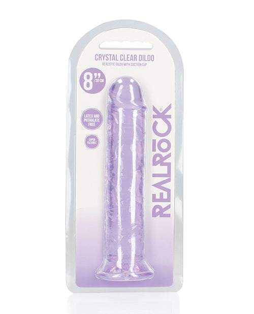 Shots RealRock Crystal Clear 8&quot; Straight Dildo w/Suction Cup - Purple