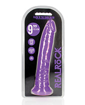 Shots RealRock 9&quot; Slim Dildo Glow in the Dark - Neon Purple