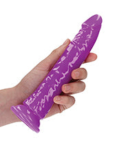 Shots RealRock 8&quot; Slim Dildo Glow in the Dark - Neon Purple