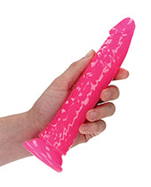 Shots RealRock 8&quot; Slim Dildo Glow in the Dark - Neon Pink