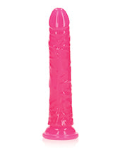 Shots RealRock 8&quot; Slim Dildo Glow in the Dark - Neon Pink