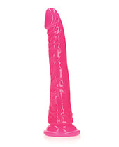 Shots RealRock 8&quot; Slim Dildo Glow in the Dark - Neon Pink