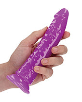 Shots RealRock 7&quot; Slim Dildo Glow in the Dark - Neon Purple