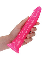 Shots RealRock 7&quot; Slim Dildo Glow in the Dark - Neon Pink