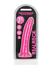 Shots RealRock 7&quot; Slim Dildo Glow in the Dark - Neon Pink