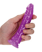 Shots RealRock 6&quot; Slim Dildo Glow in the Dark - Neon Purple