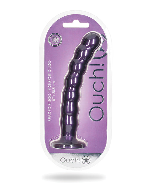 Shots Ouch 8&quot; Beaded G-Spot Dildo - Metallic Purple