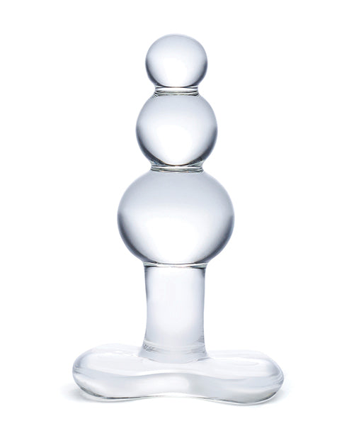 Glas 4&quot; Beaded Glass Butt Plug w/Tapered Base - Clear