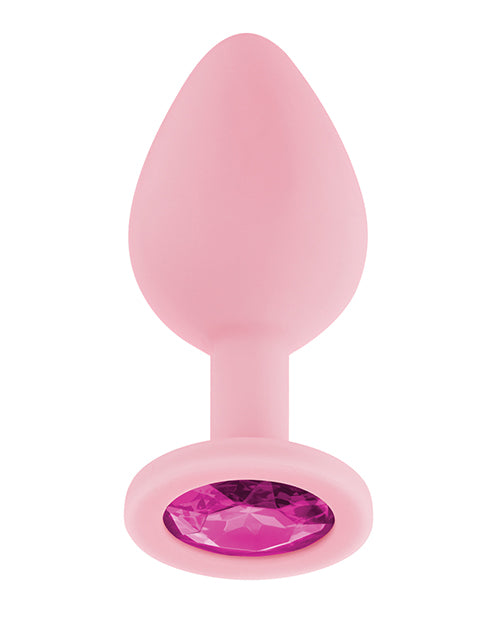 Luv Inc. Jeweled Silicone Butt Plug w/Three Stones - Medium Light Pink