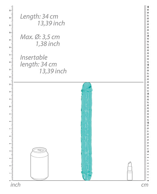 Shots RealRock Crystal Clear 13&quot; Double Dildo - Turquoise