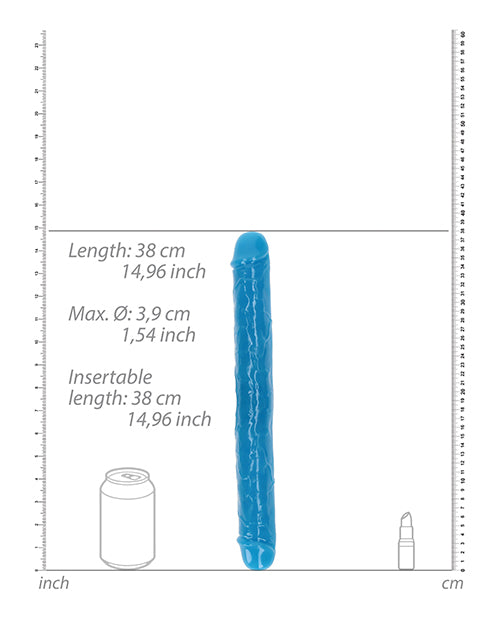 Shots RealRock 15&quot; Double Dong Glow in the Dark - Neon Blue